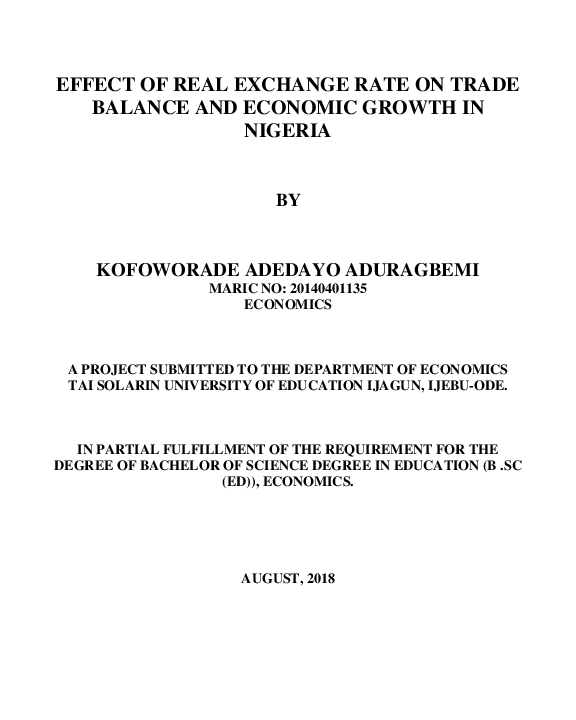 (PDF) EFFECT OF REAL EXCHANGE RATE ON TRADE BALANCE AND ECONOMIC GROWTH ...