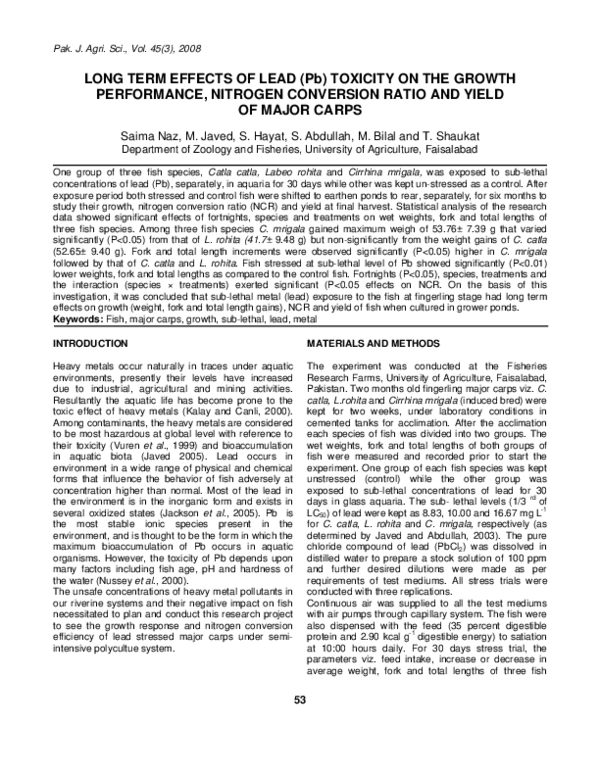 (PDF) Long term effects of lead (Pb) toxicity on the growth performance ...
