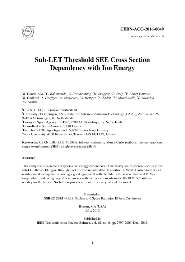 (PDF) Sub-LET Threshold SEE Cross Section Dependency With Ion Energy