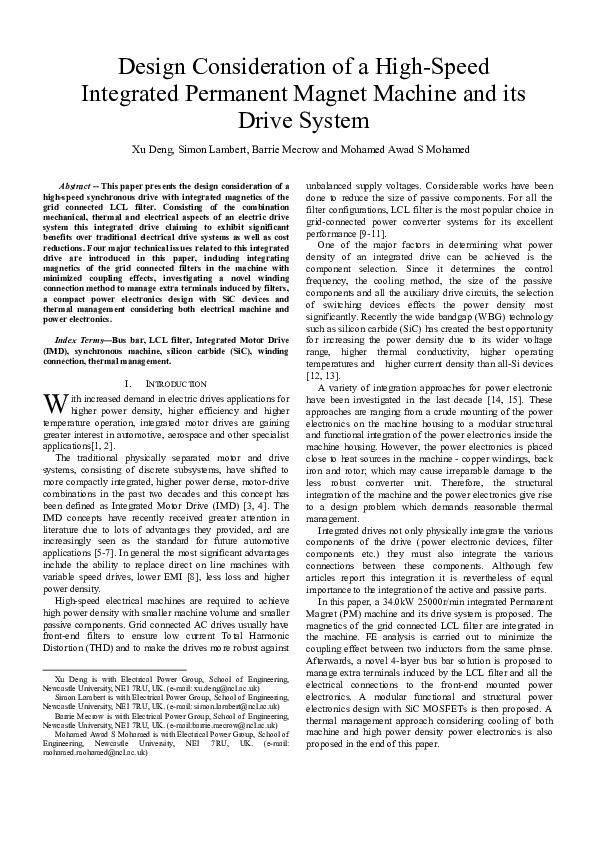 (PDF) Design Consideration of a High-Speed Integrated Permanent Magnet ...
