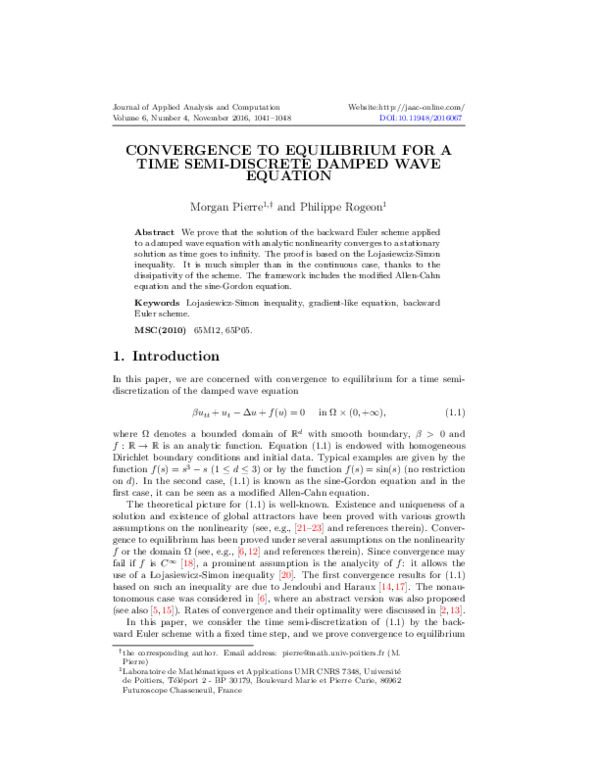 (PDF) Convergence to Equilibrium for a Time Semi-Discrete Damped Wave ...