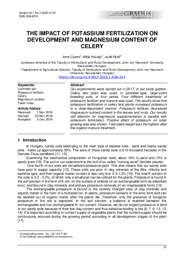 (PDF) The impact of potassium fertilization on development and ...