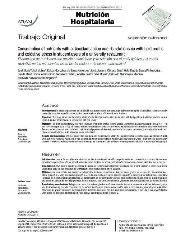 (PDF) Consumption of Nutrients with Antioxidant Action and its