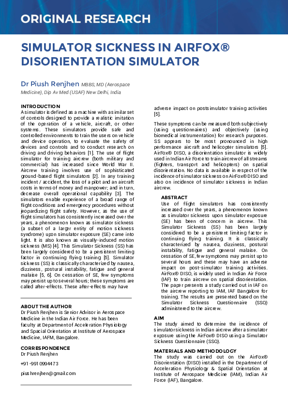 (PDF) Simulator Sickness in Airfox® Disorientation Simulator