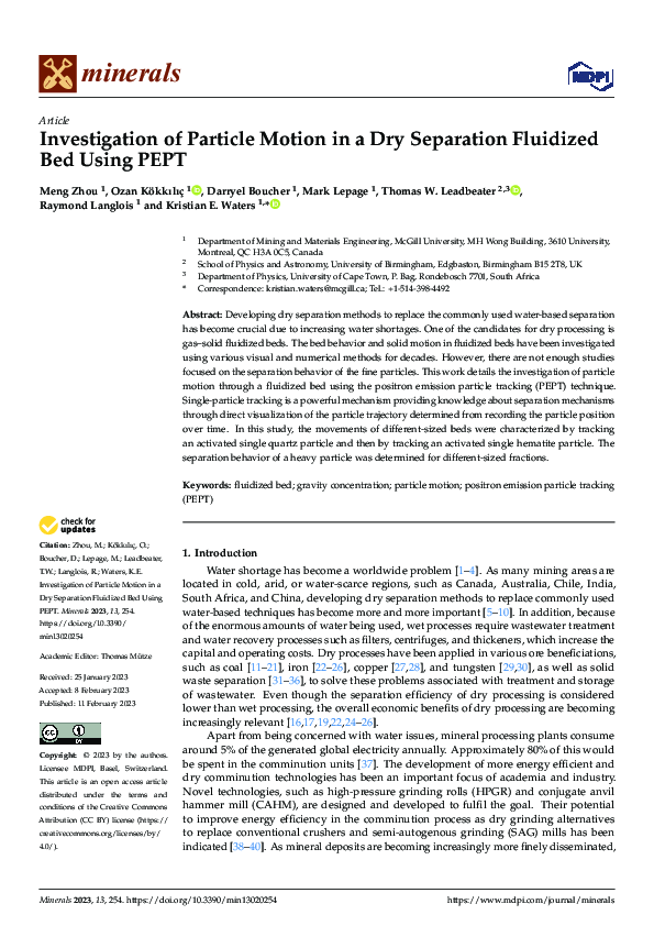 (PDF) Investigation of Particle Motion in a Dry Separation Fluidized ...