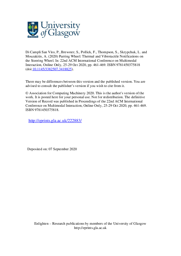 (PDF) Purring Wheel Thermal and Vibrotactile Notifications on the