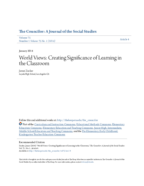 (PDF) World Views: Creating Significance of Learning in the Classroom
