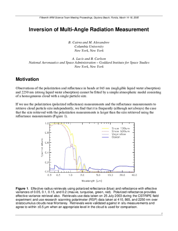 (PDF) Inversion of Multi-Angle Radiation Measurements