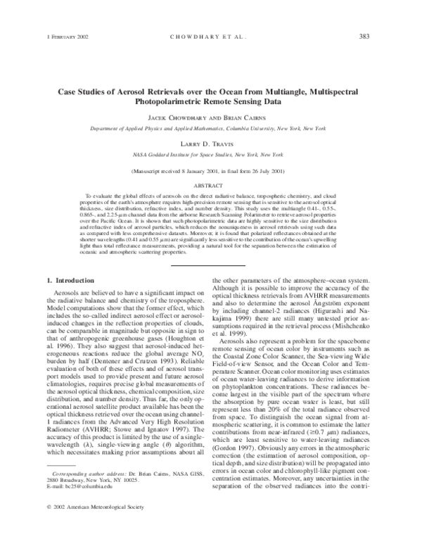 (PDF) Case Studies of Aerosol Retrievals over the Ocean from Multiangle ...