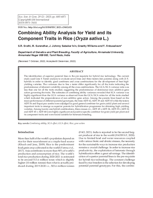 (PDF) Combining Ability Analysis for Yield and its Component Traits in ...