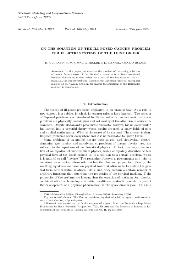 (PDF) On the solution of the ill-posed Cauchy problem for elliptic ...