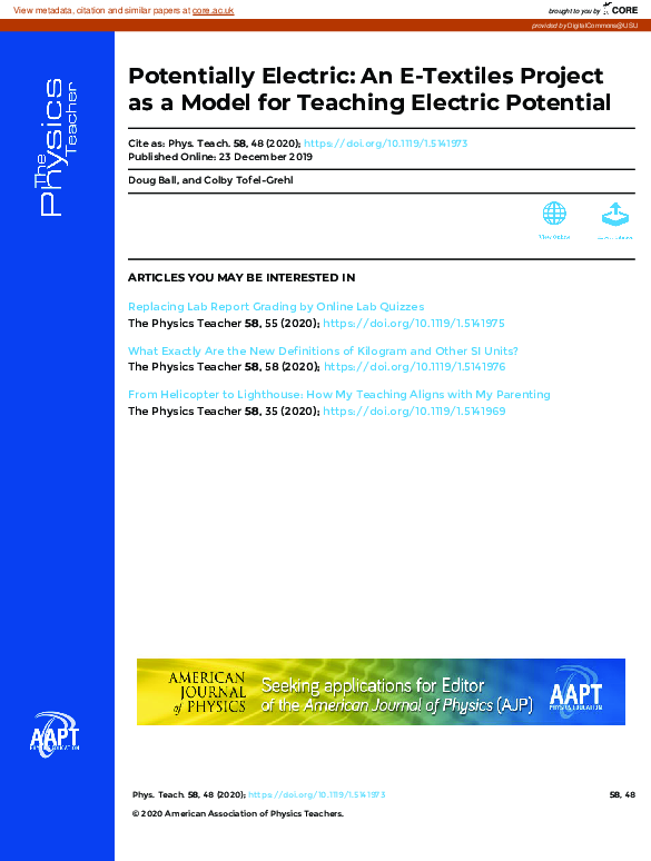 (PDF) Potentially Electric: An E-Textiles Project as a Model for ...