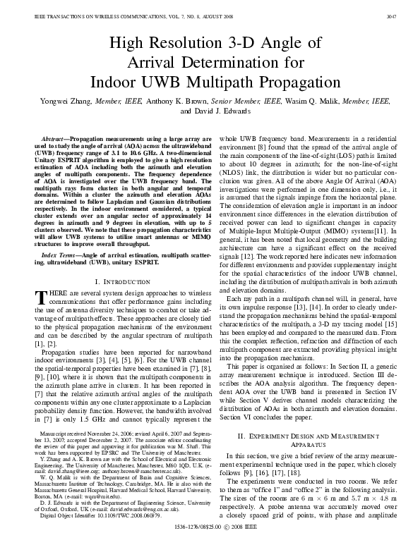 (PDF) High Resolution 3-D Angle of Arrival Determination for Indoor UWB ...