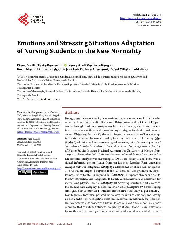 (PDF) Emotions and Stressing Situations Adaptation of Nursing Students ...