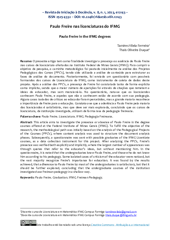 (PDF) Paulo Freire nas licenciaturas do IFMG