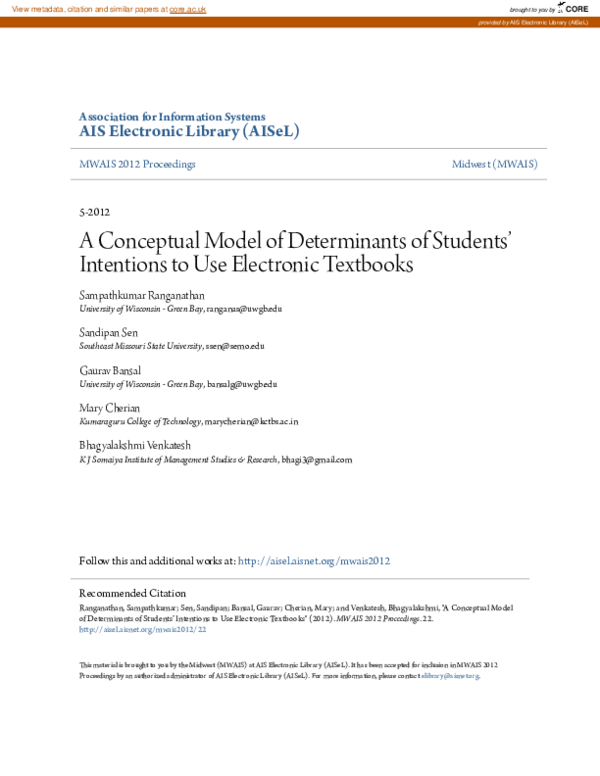 (PDF) A Conceptual Model of Determinants of Students’ Intentions to Use ...