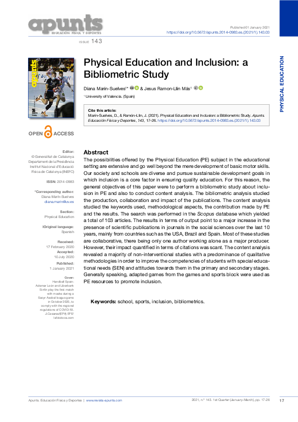 (PDF) Physical Education and Inclusion: a Bibliometric Study
