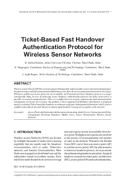 (PDF) Ticket-Based Fast Handover Authentication Protocol for Wireless ...