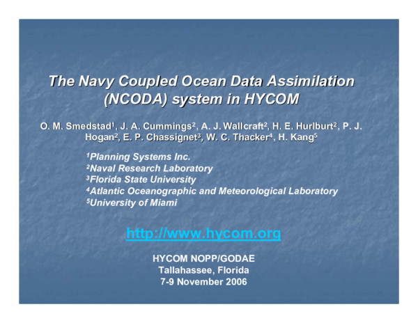 (PDF) The Navy Coupled Ocean Data Assimilation (NCODA) System in HYCOM