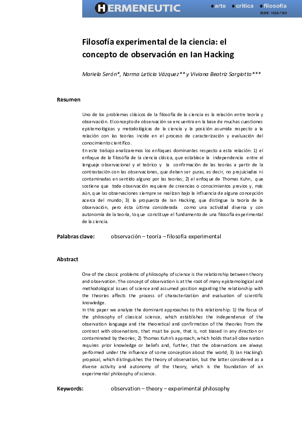 (PDF) Filosofía experimental de la ciencia: el concepto de observación ...