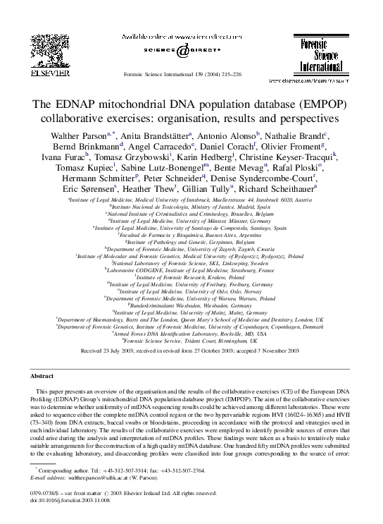 (PDF) The EDNAP mitochondrial DNA population database (EMPOP ...