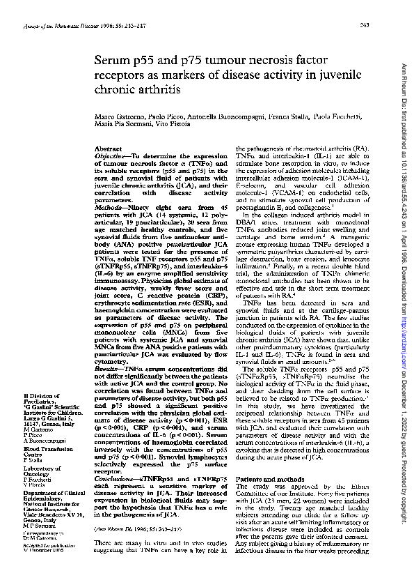(PDF) Serum p55 and p75 tumour necrosis factor receptors as markers of ...