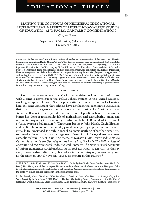 (PDF) Mapping the Contours of Neoliberal Educational Restructuring: A ...