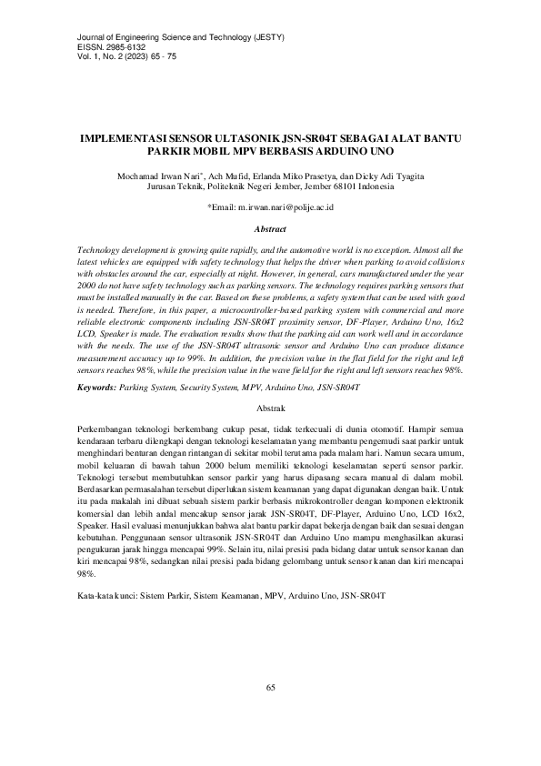 (PDF) Implementasi Sensor Ultasonik JSN-SR04T Sebagai Alat Bantu Parkir ...