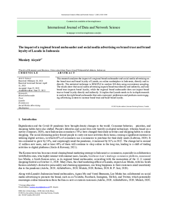 (PDF) The impact of a regional brand ambassador and social media ...