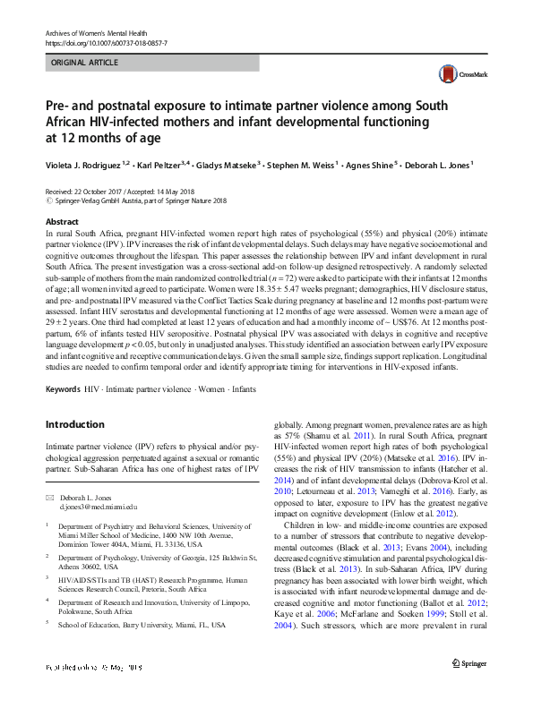 (PDF) Pre- and postnatal exposure to intimate partner violence among ...