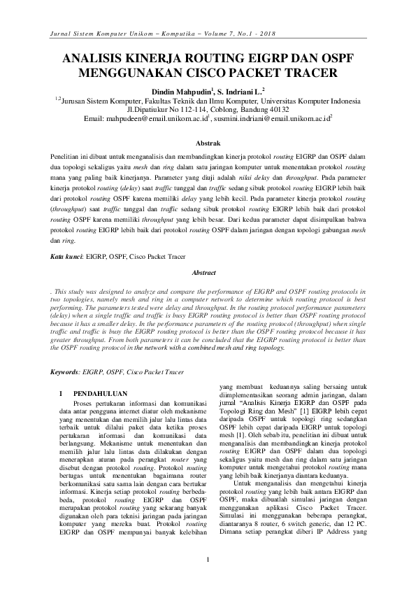 (PDF) Analisis Kinerja Routing Eigrp Dan Ospf Menggunakan Cisco Packet ...