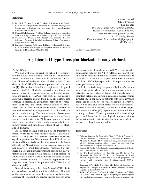 (PDF) Angiotensin II type 1 receptor blockade in early cirrhosis