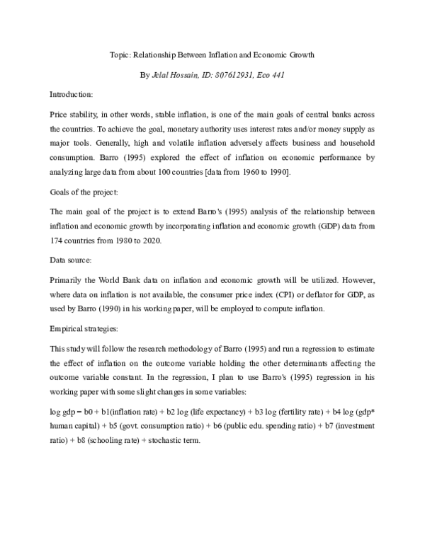 (PDF) Topic: Relationship Between Inflation and Economic Growth