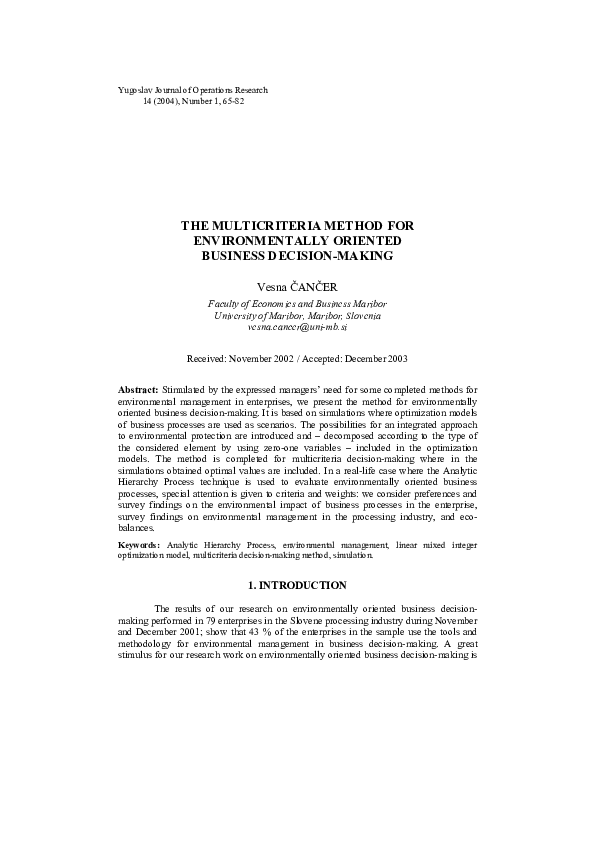 (PDF) The multicriteria method for environmentally oriented business ...
