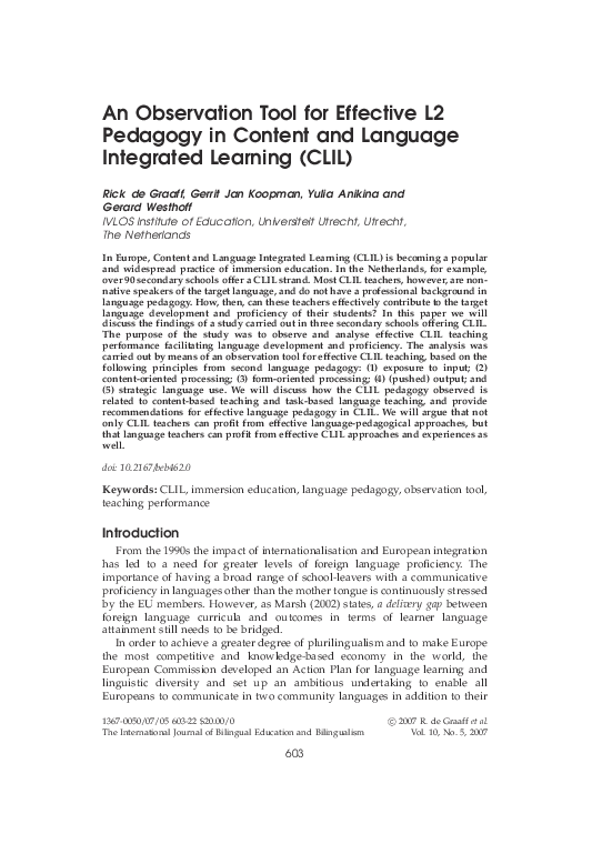 (PDF) An Observation Tool for Effective L2 Pedagogy in Content and ...