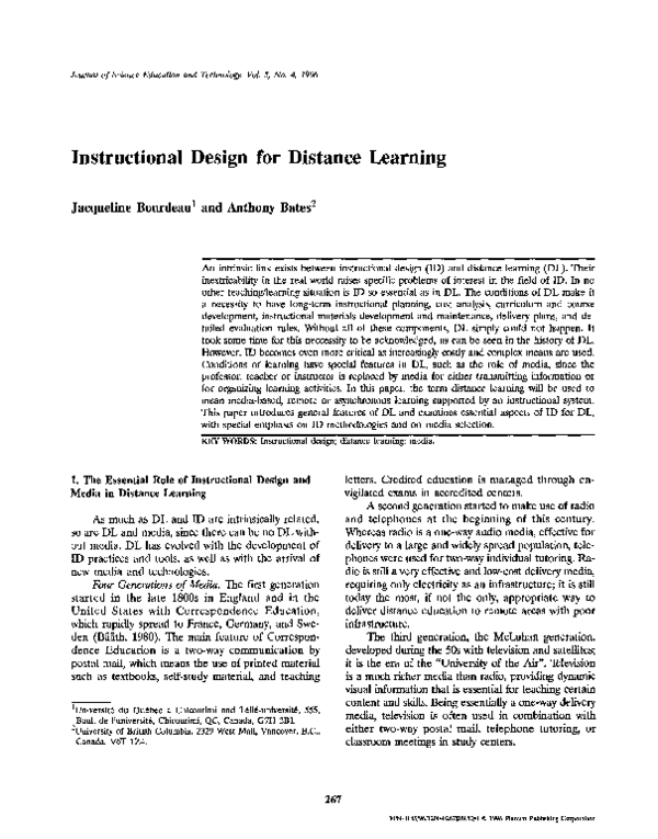 (PDF) Instructional design for distance learning