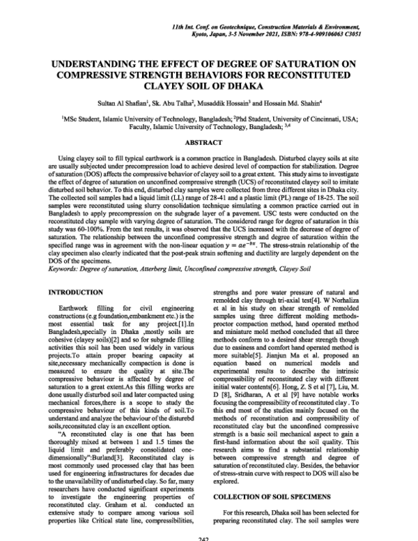 (PDF) Understandingthe Effect of Degree of Saturation on Compressive ...