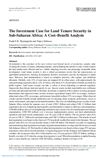 (PDF) The Investment Case for Land Tenure Security in Sub-Saharan ...