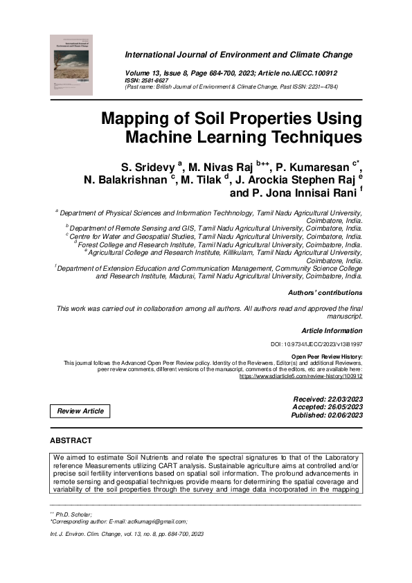(PDF) Mapping of Soil Properties Using Machine Learning Techniques