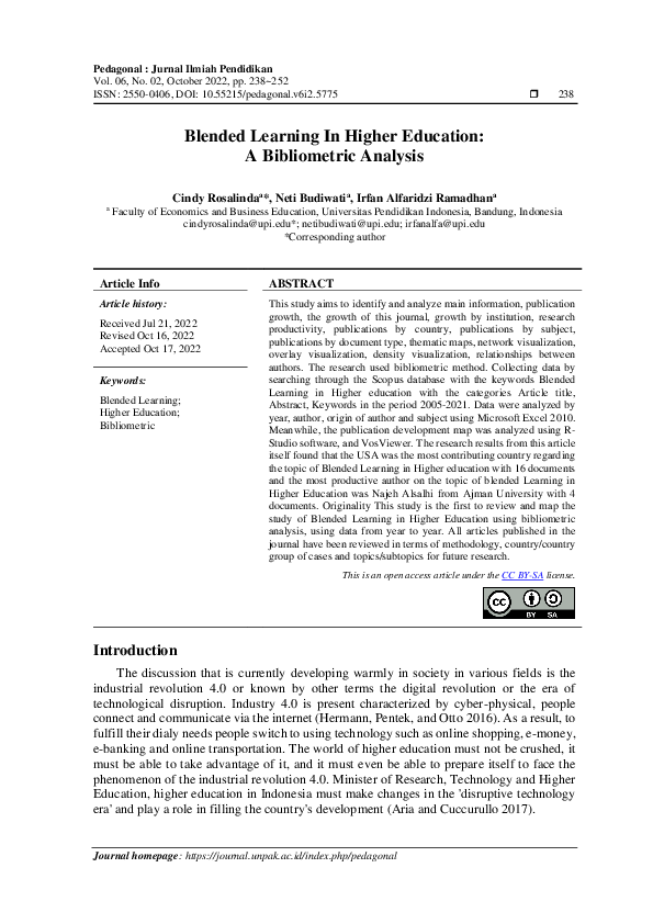 (PDF) Blended Learning In Higher Education: A Bibliometric Analysis