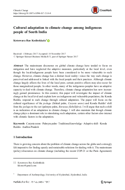(PDF) Cultural adaptation to climate change among indigenous people of ...