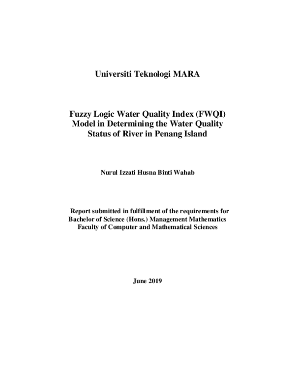 (PDF) Fuzzy Logic Water Quality Index (FWQI) Model in Determining the ...