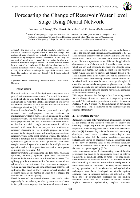 (PDF) Forecasting the Change of Reservoir Water Level Stage Using ...