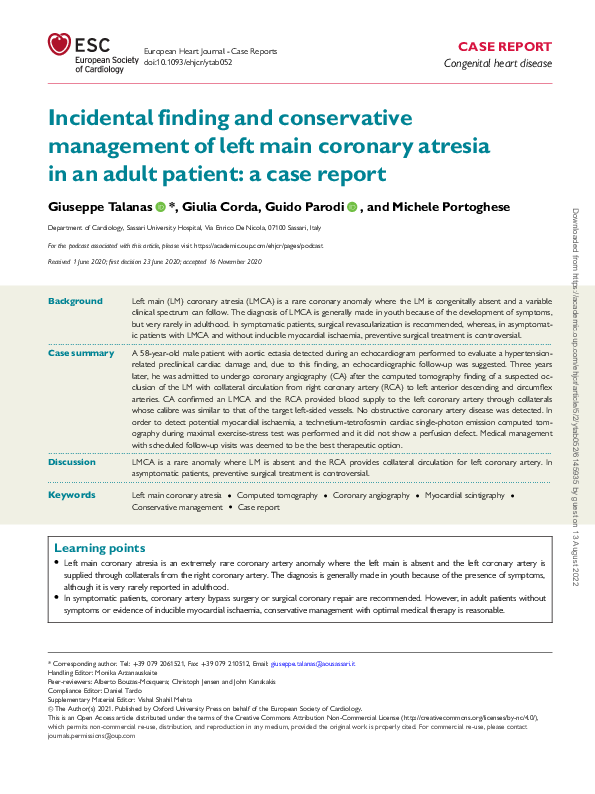 (PDF) Incidental finding and conservative management of left main ...