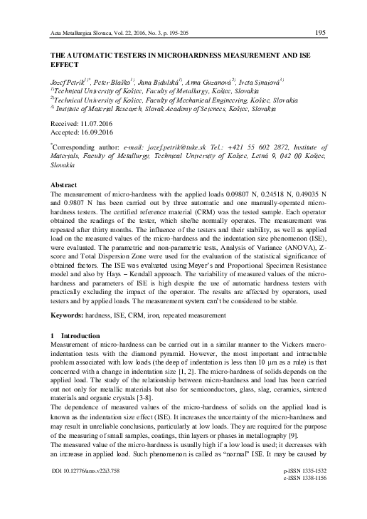 (PDF) The Automatic Testers in Microhardness Measurement and Ise Effect