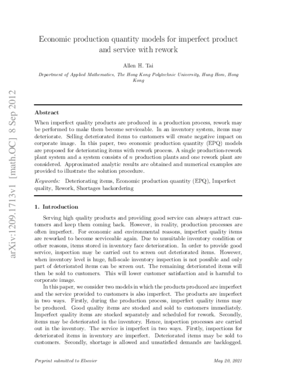 (PDF) Economic production quantity models for imperfect items with ...