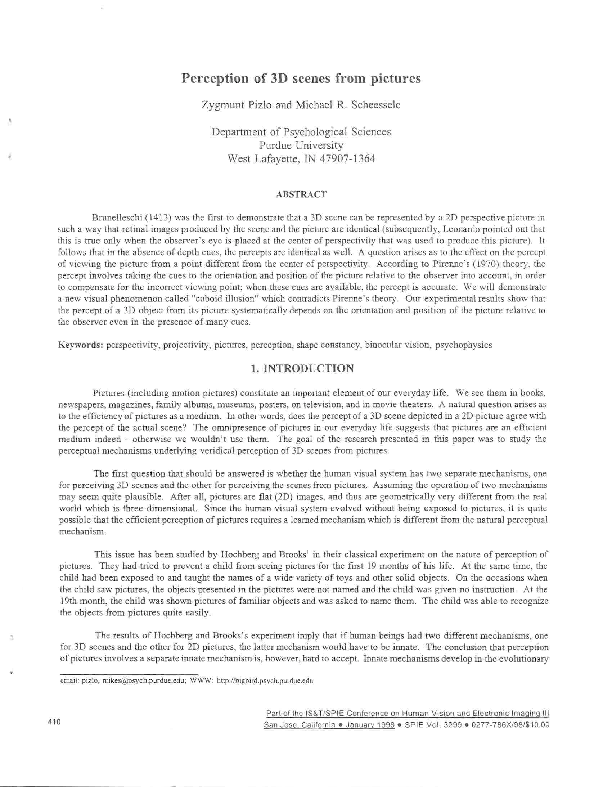 (PDF) Perception of 3D scenes from pictures