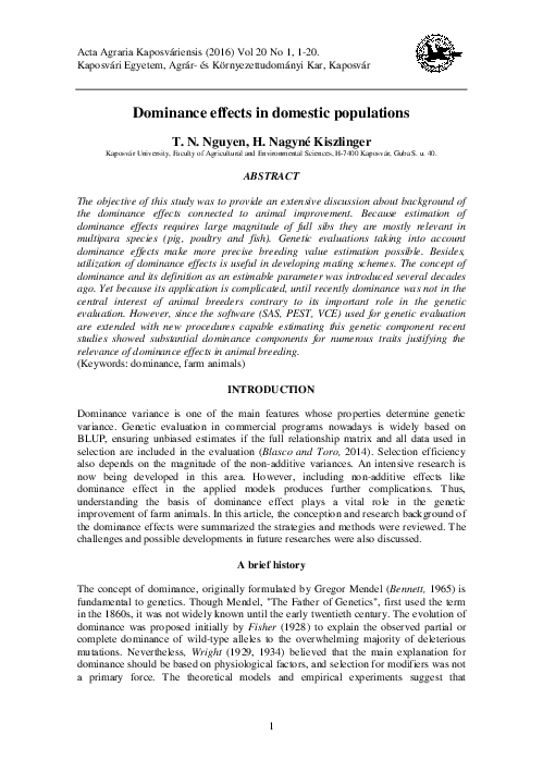 (PDF) Dominance effects in domestic populations