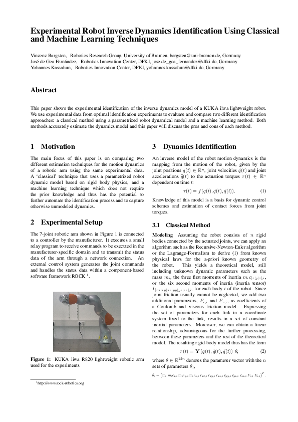 (PDF) Experimental Robot Inverse Dynamics Identification Using ...