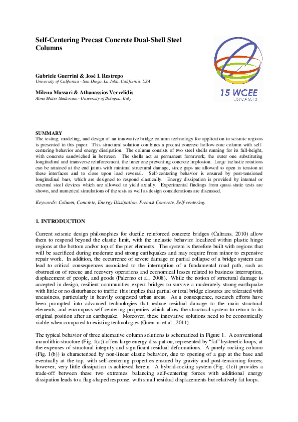 (PDF) Seismic Behavior of Posttensioned Self-Centering Precast Concrete ...